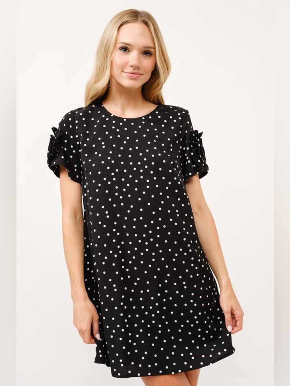 And The Why Embellished Sleeve Polka Dots Shift Dress
